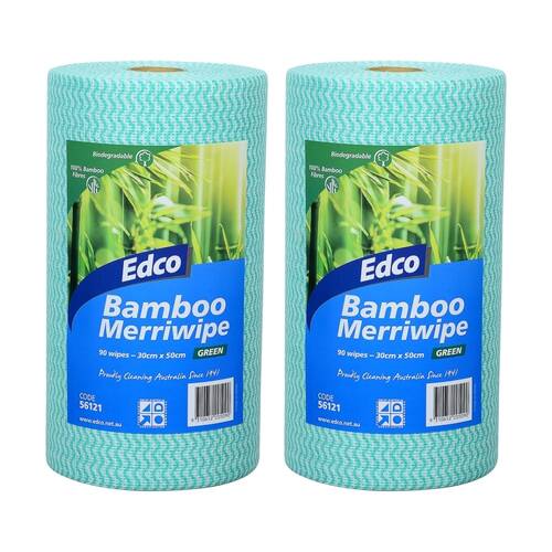2x 90pc Edco Bamboo Merriwipe Cloth Reusable Surface Cleaning Rolls Green