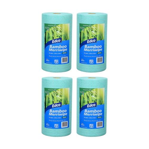 4PK 90pc Edco Bamboo Merriwipe Cloth Reusable Surface Cleaning Rolls Green