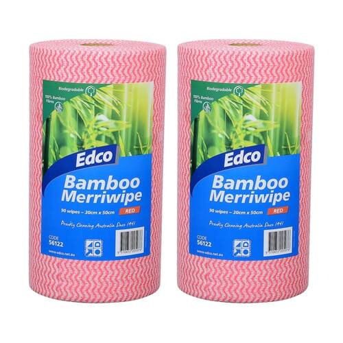 2x 90pc Edco Bamboo Merriwipe Cloth Reusable Surface Cleaning Rolls Red