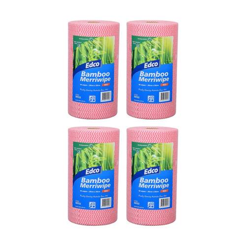 4PK 90pc Edco Bamboo Merriwipe Cloth Reusable Surface Cleaning Rolls Red