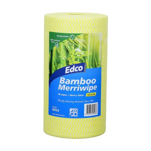 90pc Edco Bamboo Merriwipe Cloth Reusable Surface Cleaning Rolls Yellow