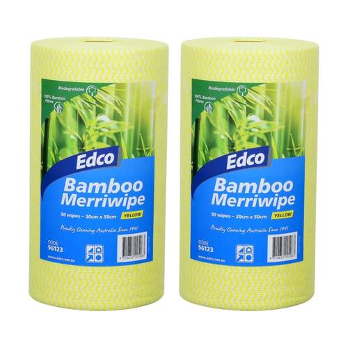 2x 90pc Edco Bamboo Merriwipe Cloth Reusable Surface Cleaning Rolls Yellow
