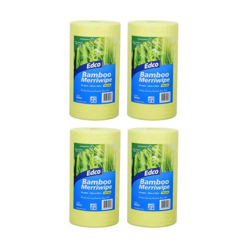 4PK 90pc Edco Bamboo Merriwipe Cloth Reusable Surface Cleaning Rolls Yellow