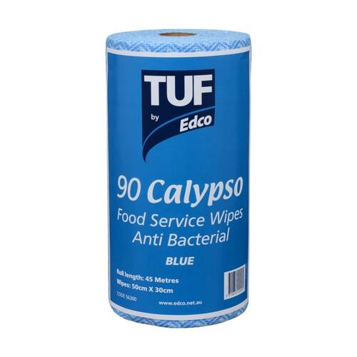 90pc TUF Calypso Antibacterial Food Service Perforated Wipes Roll Blue
