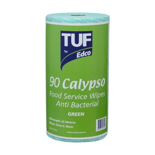 90pc TUF Calypso Antibacterial Food Service Perforated Wipes Roll Green
