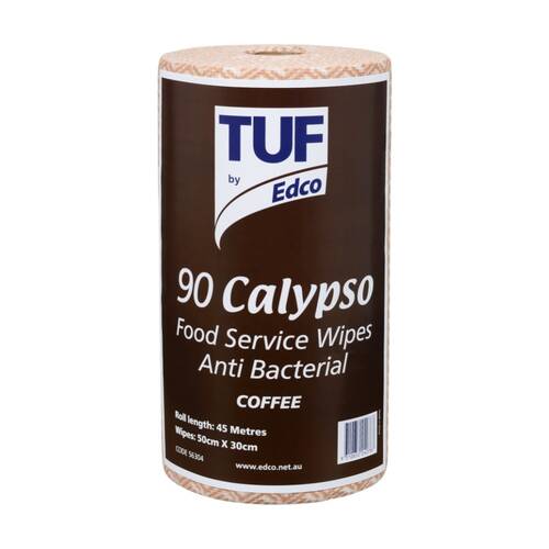 90pc TUF Calypso Antibacterial Food Service Perforated Wipes Roll Coffee