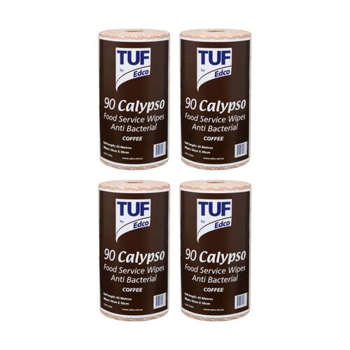 4PK 90pc TUF Calypso Antibacterial Food Service Perforated Wipes Roll Coffee