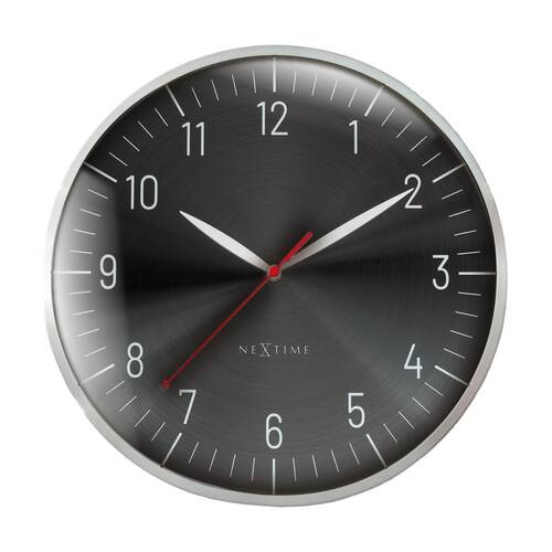 NeXtime Frankfurt Wall Clock Silent Analogue Home Decor Silver & Black 30.5cm