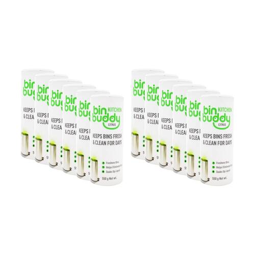 12PK Bin Buddy Kitchen Keeps Fresh & Clean Citrus Scent Eliminates Odour 550g