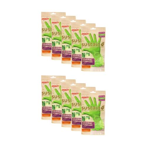 10x 10pc Hygiene Plus Gloves Sustain General Purpose Household Large