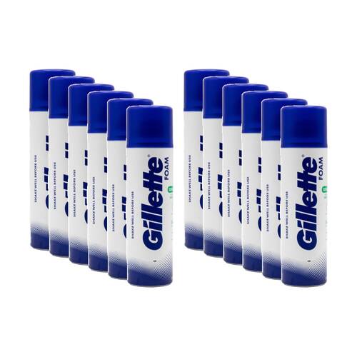 12PK Gillette Sensitive Skin Easy-Rinse Shave Foam With Aloe Vera 245g