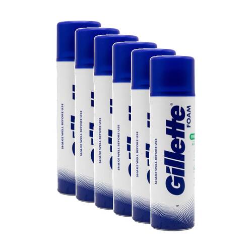 6PK Gillette Sensitive Skin Easy-Rinse Shave Foam With Aloe Vera 245g