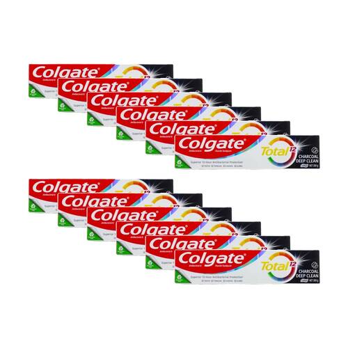 12PK Colgate Total 12 Charcoal Deep Clean Oral Fluoride Toothpaste 200g