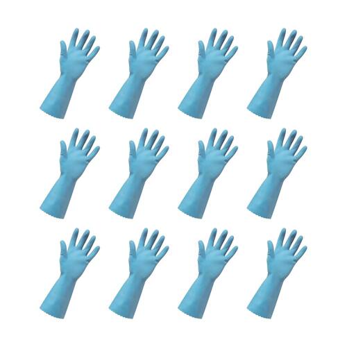 12PK Edco Merrishine Silver Lined Anti Slip Rubber Gloves Blue Large
