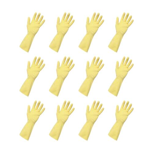 12PK Edco Merrishine Flock Lined Anti Slip Rubber Gloves Yellow Extra Large