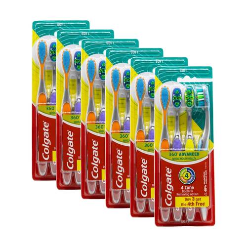 6x 4pc Colgate 360 Advanced Toothbrushes W/ Tongue & Cheek Cleaner Assorted Soft