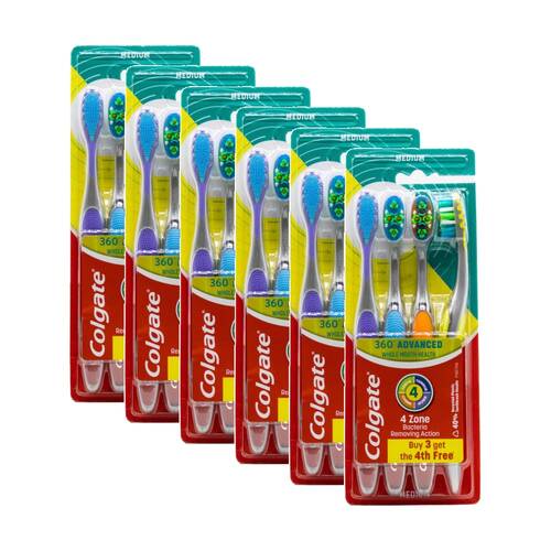 6x 4pc Colgate 360 Advanced Toothbrushes W/ Tongue & Cheek Cleaner Assorted M