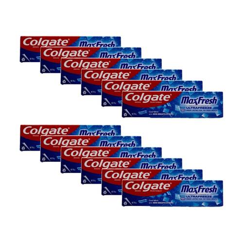 12PK Colgate Max Fresh Cool Mint Toothpaste W/ Mini Breath Strips 115g
