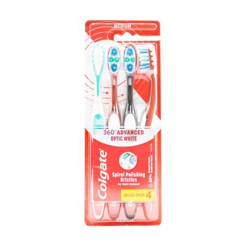 4pc Colgate 360 Advanced Optic White Toothbrushes Assorted Medium
