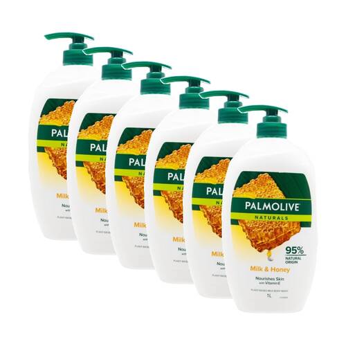 6PK Palmolive Naturals Nourishing Skin Body Wash 1L Vitamin E Milk & Honey