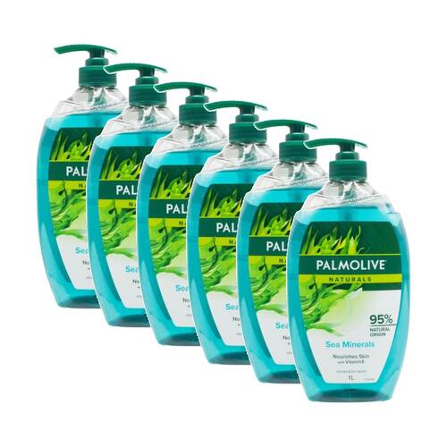 6PK Palmolive Vegan Naturals Body Wash 1L Vitamin E Sea Minerals