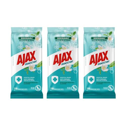 3x 110pc Ajax Disinfectant Wipes Set Hospital Grade Green Tea Jasmine Scent