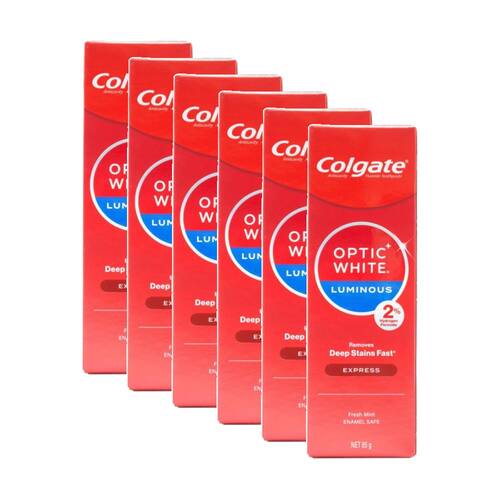 6PK Colgate Optic White Luminous Express Brightening Toothpaste 85g Fresh Mint