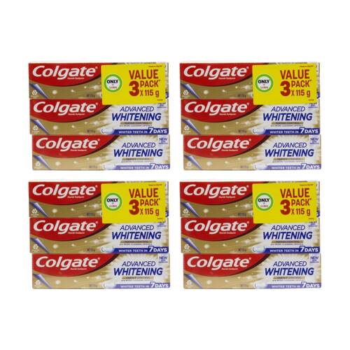 4x 3pc Colgate Advanced Whitening Tartar Control Toothpaste Value Pack 115g