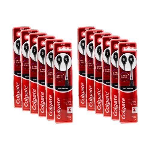 12x 2pc Colgate Toothbrush Optic White Pro Series Soft Assorted Colours
