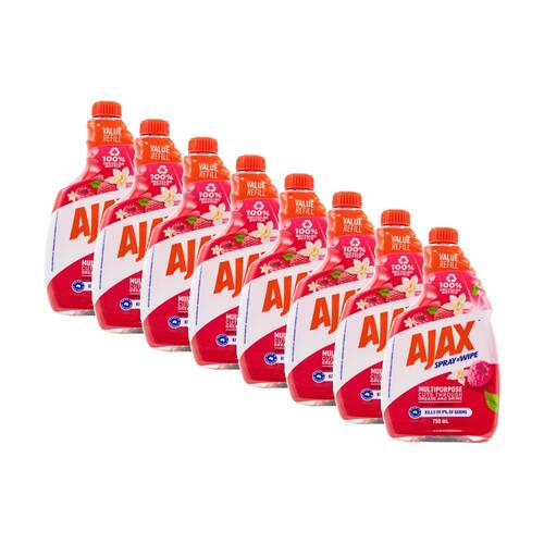 8PK Ajax Spray N Wipe Multi Purpose Cleaner Refill 750ml Vanilla And Berries