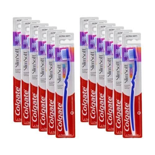 12PK Colgate Slim Soft Ultra Toothbrush Dental Oral Health Care Multi Colour