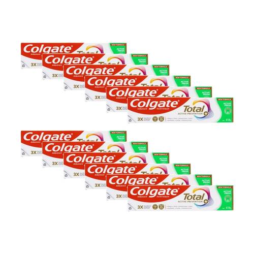 12PK Colgate Total Active Prevention Fluoride Oral Toothpaste 200g Fresh