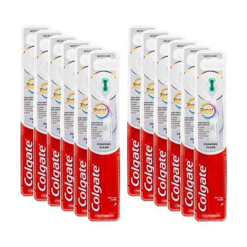 12PK Colgate Toothbrush Total Foaming Clean Medium Assorted Colours
