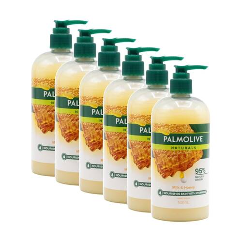 6PK Palmolive Naturals Milk & Honey Hand Wash W/ Vitamin E 500ml