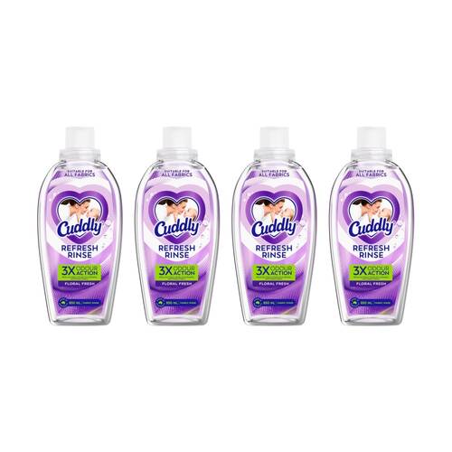 4PK Cuddly Fabric Rinse 3X Odour Action Floral Fresh Refresh Double Use 850mL
