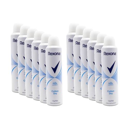 12PK Rexona Women Cotton Dry Antiperspirant Protection Deodorant Spray 250ml