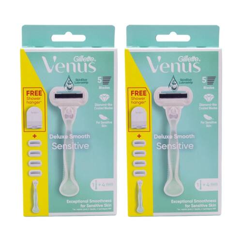 2PK Gillette Venus Razor Set Deluxe Smooth Sensitive 1 Handle Plus 4 Cartridges