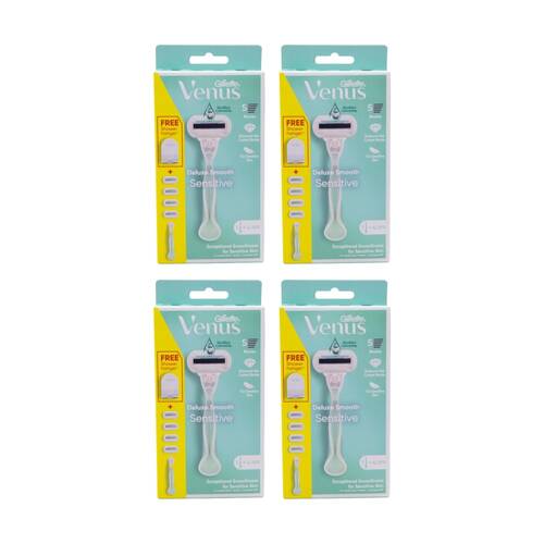 4PK Gillette Venus Razor Set Deluxe Smooth Sensitive 1 Handle Plus 4 Cartridges