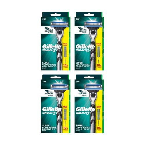 4PK Gillette Mach3 Razor Handle And 10 Cartridges Super Comfortable Shave