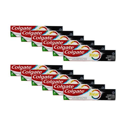 12PK Colgate Total 12 Charcoal Deep Clean Oral Fluoride Toothpaste 115g