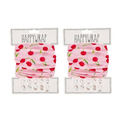 2PK Happywrap Multi-Wear Cherry Print Headband Scarf Polyester 50x25cm