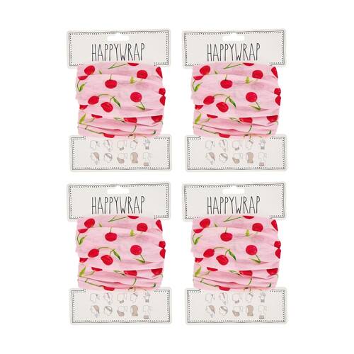 4PK Happywrap Multi-Wear Cherry Print Headband Scarf Polyester 50x25cm