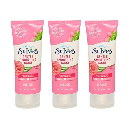 3PK St Ives Gentle Soothing Face Scrub Rose Water Aloe Vera Skincare 90g