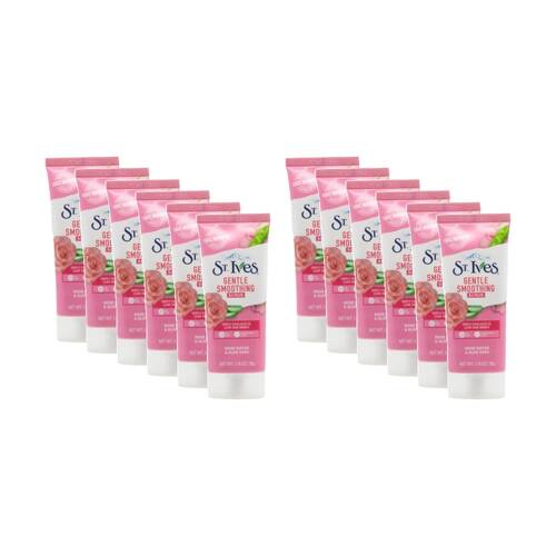 12PK St Ives Gentle Smoothing Face Scrub Exfoliator 50g Rose Water & Aloe Vera