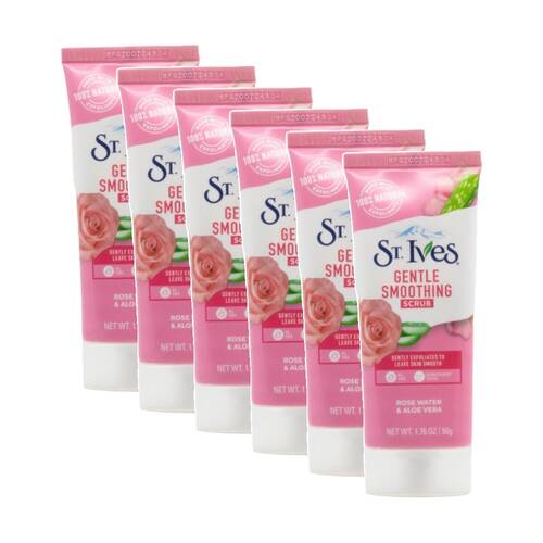6PK St Ives Gentle Smoothing Face Scrub Exfoliator 50g Rose Water & Aloe Vera