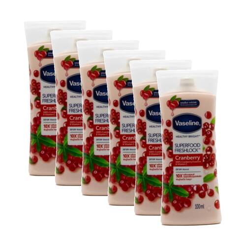 6PK Vaseline Hydrating Moisturiser Body Lotion 100ml Cranberry Essence Vitamin C