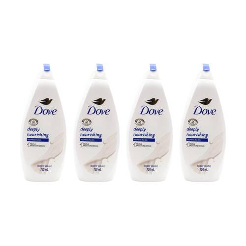4PK Dove Body Wash Deeply Nourishing Triple Moisture Serum Nourishes Skin 750mL