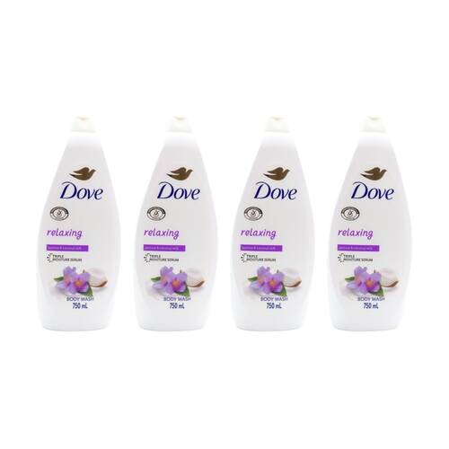 4PK Dove Relaxing Triple Moisture Serum Body Wash Jasmine & Coconut Milk 750ml