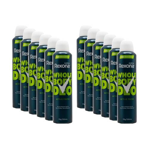 12PK Rexona Men Deodorant Active Fresh 72H Odour Protection Aluminium 131g 230mL