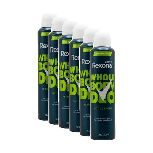 6PK Rexona Men Deodorant Active Fresh 72H Odour Protection Aluminium 131g 230mL